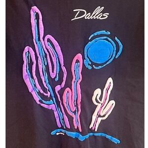 VTG 90's Single Stitch Puff Paint Dessert Scene Dallas Black T-Shirt USA Large